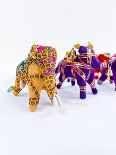 Lot of 7 Vintage Handmade Beaded Embroidery Indian Elephant Satin Ornaments - Thumbnail 3