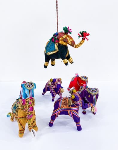 Lot of 7 Vintage Handmade Beaded Embroidery Indian Elephant Satin Ornaments - Thumbnail 11