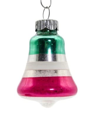 SHINY BRITE Mica Green White Pink Bell Glass Christmas Ornament - Image 1