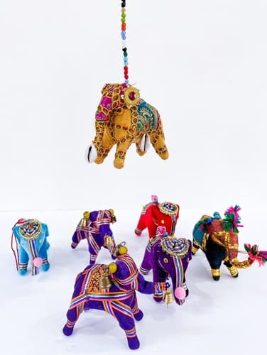 Lot of 7 Vintage Handmade Beaded Embroidery Indian Elephant Satin Ornaments - Thumbnail 14