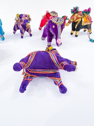 Lot of 7 Vintage Handmade Beaded Embroidery Indian Elephant Satin Ornaments - Thumbnail 9