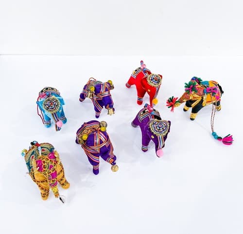 Lot of 7 Vintage Handmade Beaded Embroidery Indian Elephant Satin Ornaments - Thumbnail 18