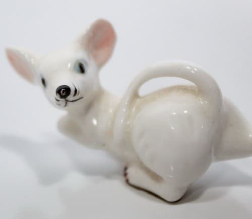Vintage Bone China White Miniature Blue Eyes Mouse Figurine - Thumbnail 2