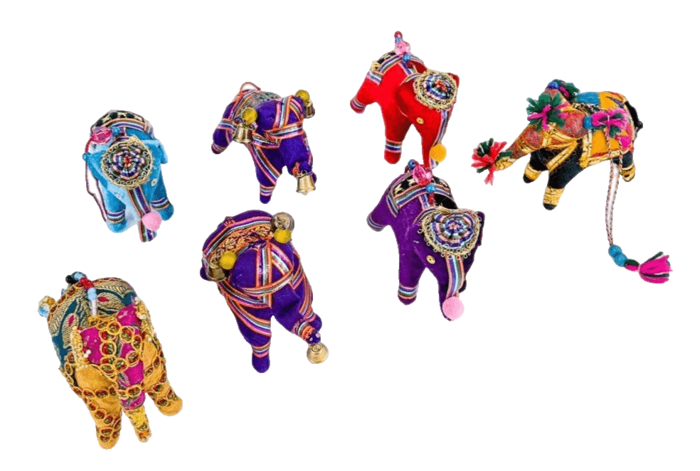 Lot of 7 Vintage Handmade Beaded Embroidery Indian Elephant Satin Ornaments - Image 1