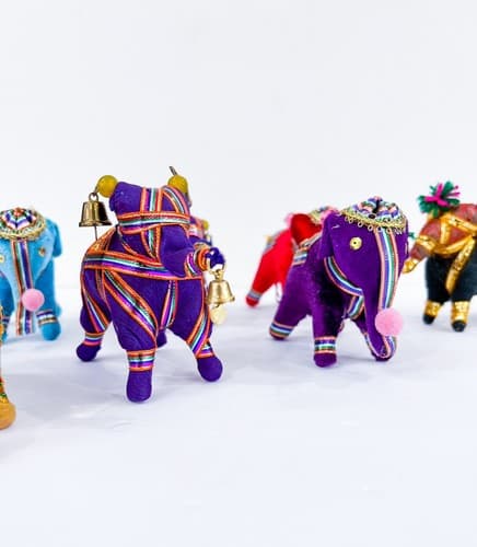 Lot of 7 Vintage Handmade Beaded Embroidery Indian Elephant Satin Ornaments - Thumbnail 5