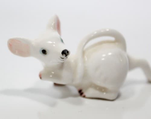 Vintage Bone China White Miniature Blue Eyes Mouse Figurine - Thumbnail 3