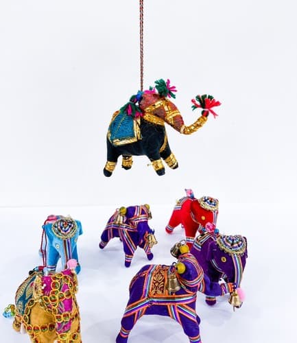 Lot of 7 Vintage Handmade Beaded Embroidery Indian Elephant Satin Ornaments - Thumbnail 10