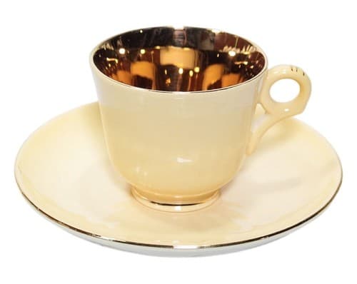 FIGGJO FLINT Norway Vintage Yellow And Gold Demitasse Porcelain Cup & Saucer - Image 1