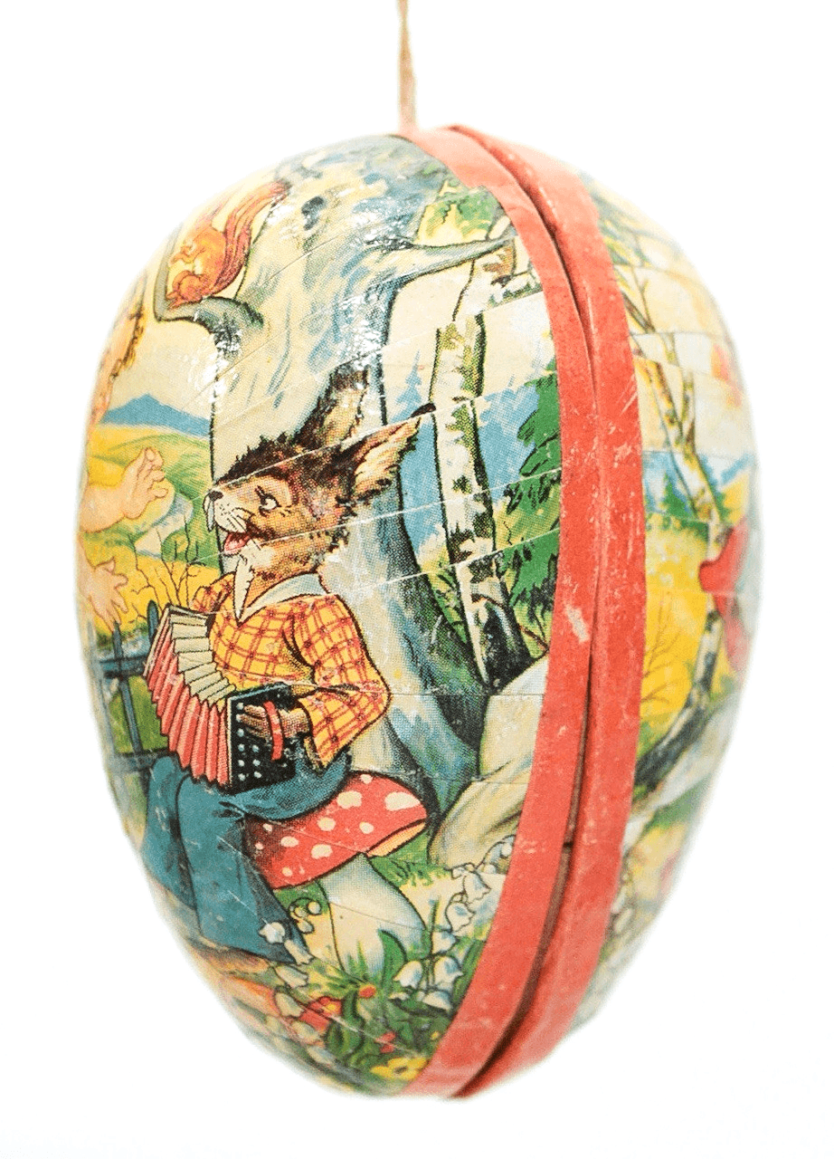 Vintage GERMANY Paper Mache Cardboard Rabbit w/ Girl Easter Egg Candy Containe - Thumbnail 3
