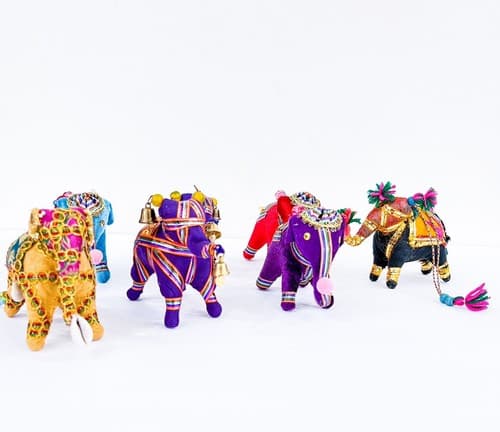 Lot of 7 Vintage Handmade Beaded Embroidery Indian Elephant Satin Ornaments - Thumbnail 2
