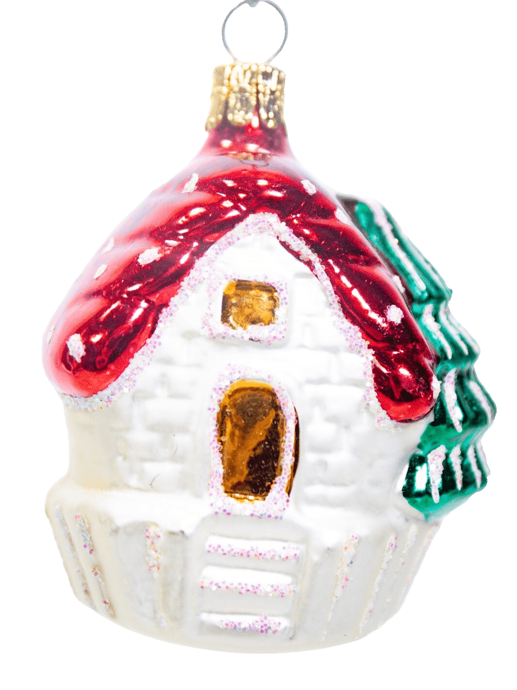 Slovakia Blown Mercury Glass Hand Painted Cottage Vintage Christmas Ornament - Image 1