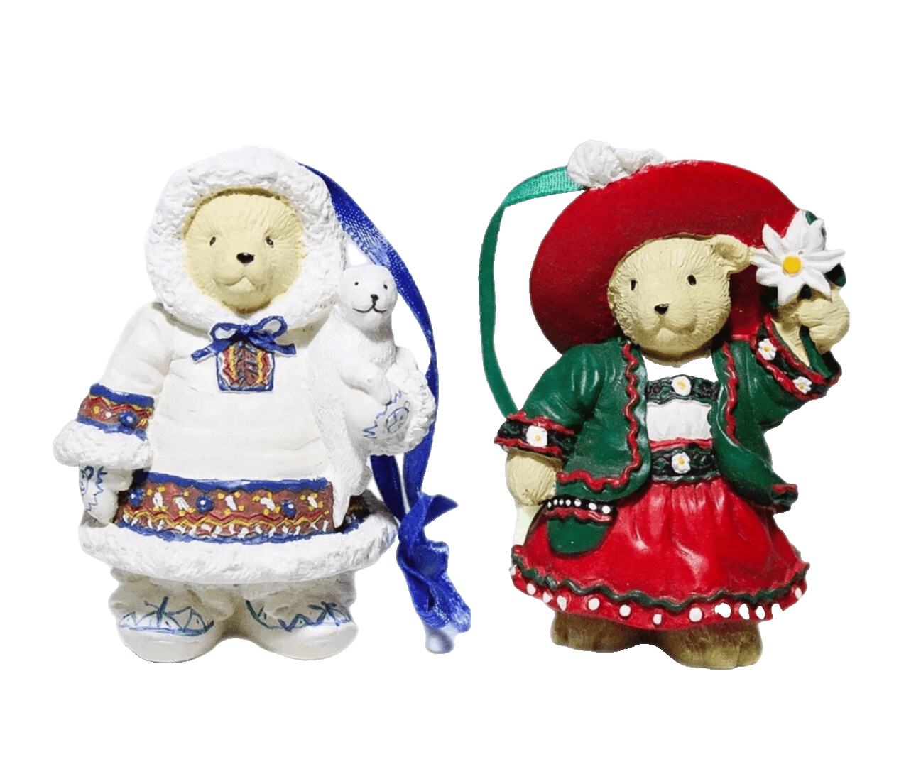 2 Vintage MUFFY VANDERBEAR Eskimo & Alpine Christmas Ornaments - Image 1