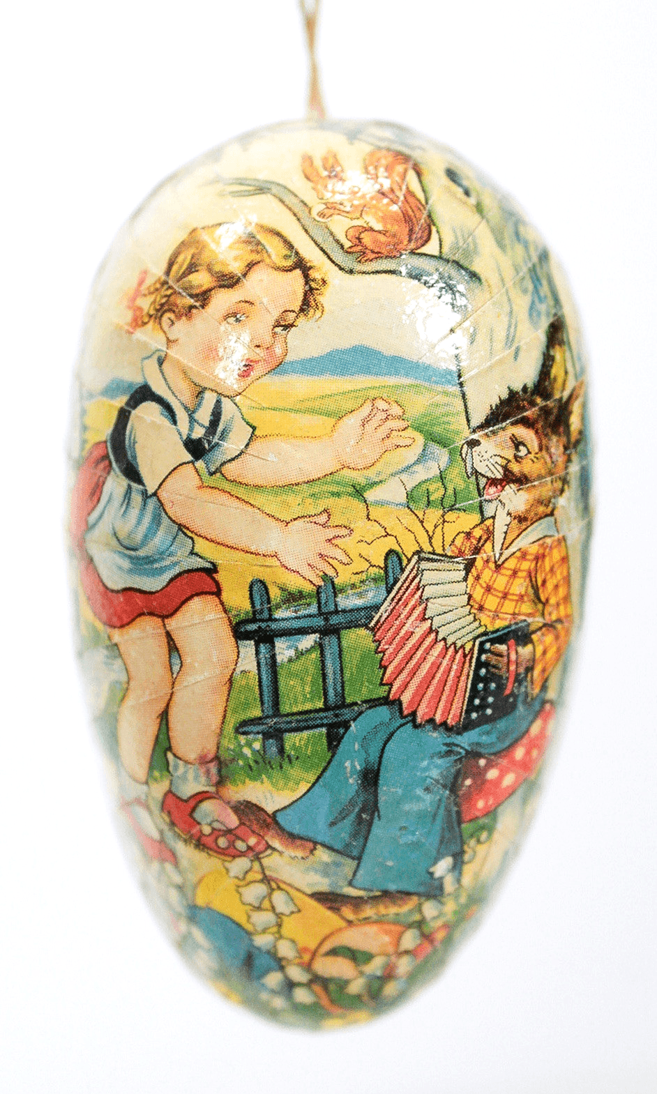 Vintage GERMANY Paper Mache Cardboard Rabbit w/ Girl Easter Egg Candy Containe - Thumbnail 2