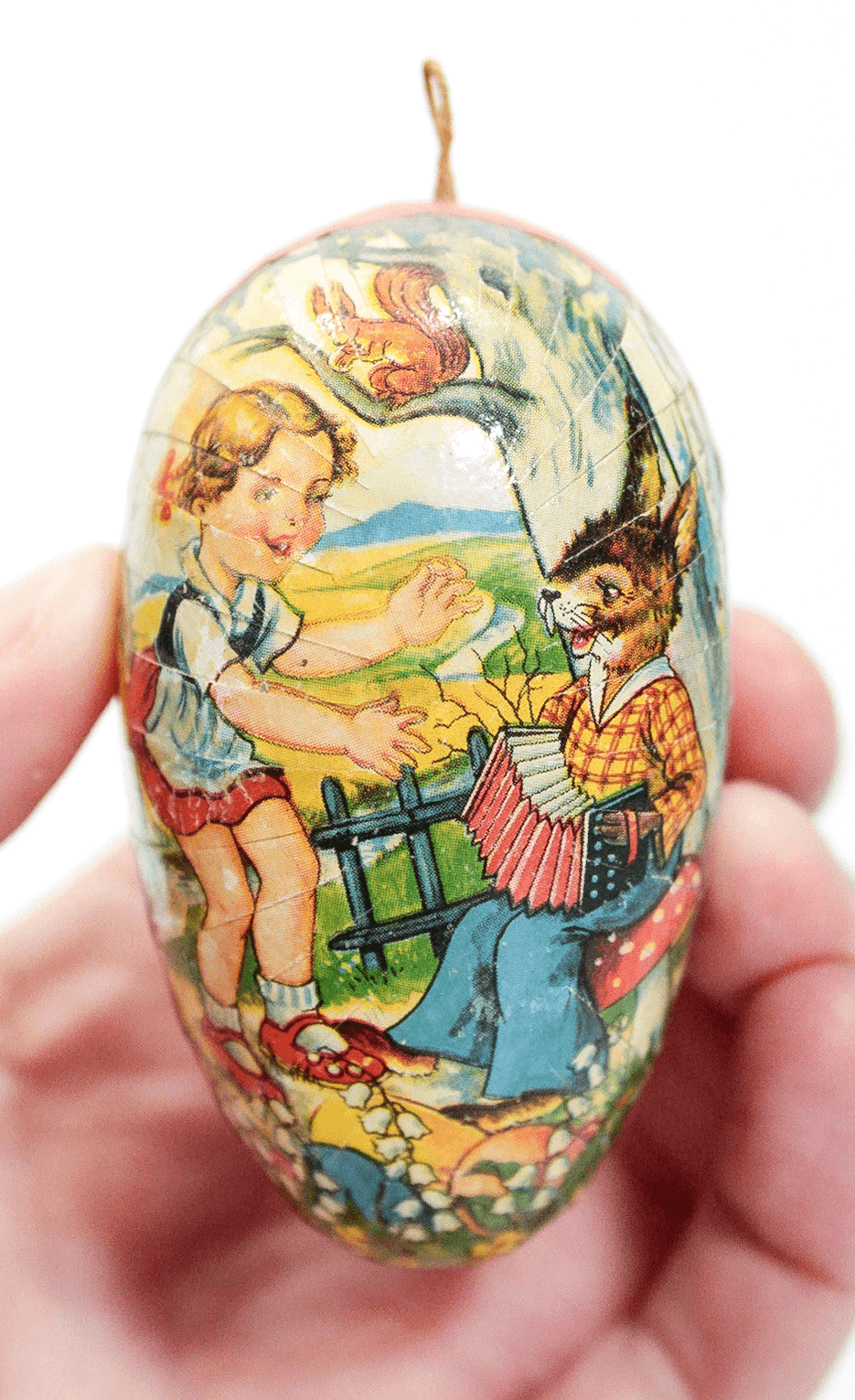 Vintage GERMANY Paper Mache Cardboard Rabbit w/ Girl Easter Egg Candy Containe - Thumbnail 4