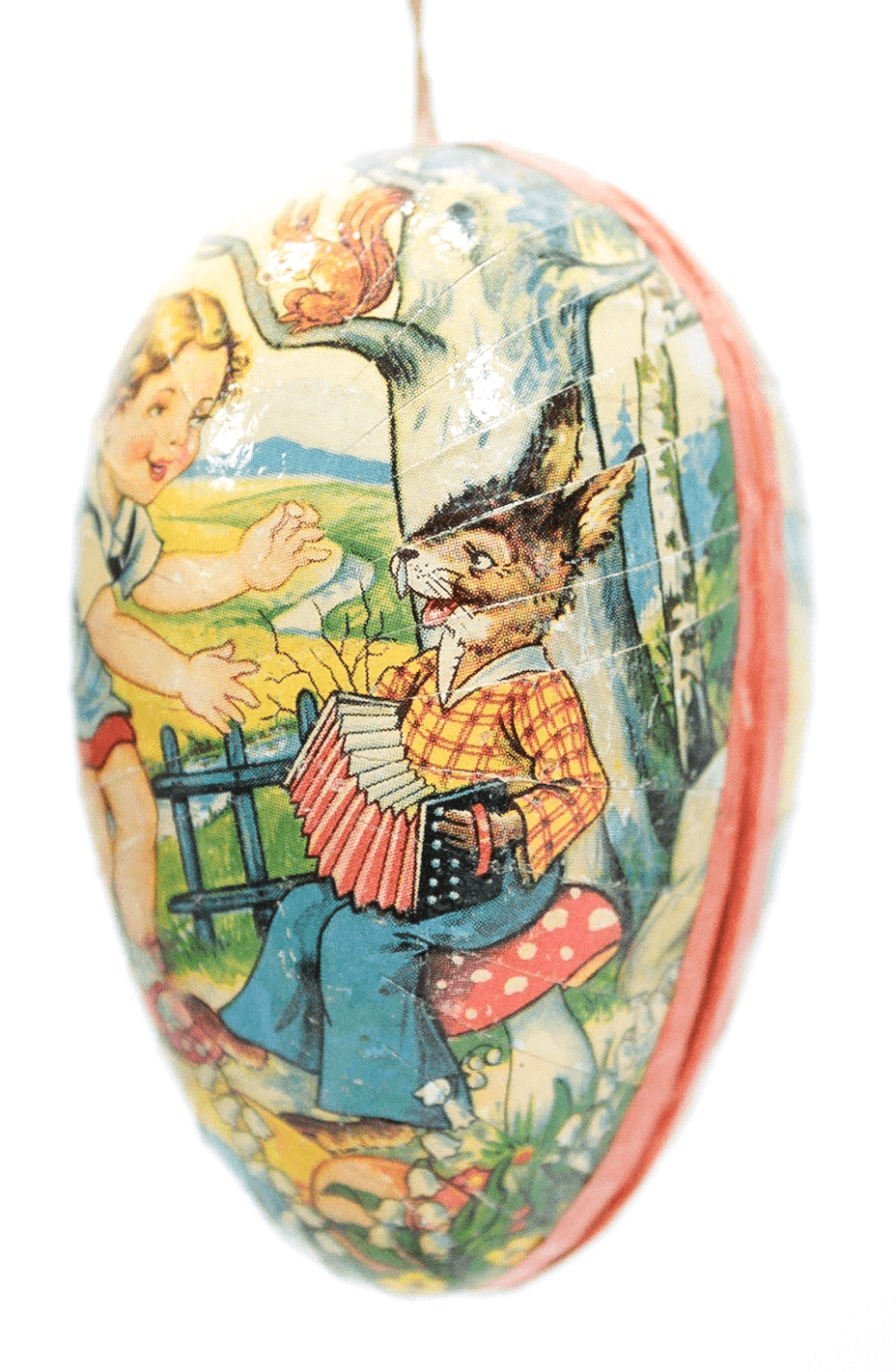 Vintage GERMANY Paper Mache Cardboard Rabbit w/ Girl Easter Egg Candy Containe - Image 1