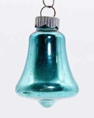 SHINY BRITE Mica Teal Blue Bell Glass Christmas Ornament Vintage - Thumbnail 4