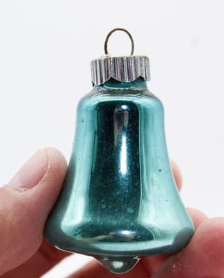 SHINY BRITE Mica Teal Blue Bell Glass Christmas Ornament Vintage - Thumbnail 2