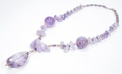Vtg Natural Stone Amethyst Handcrafted Beaded Statement Necklace Pendant - Thumbnail 6