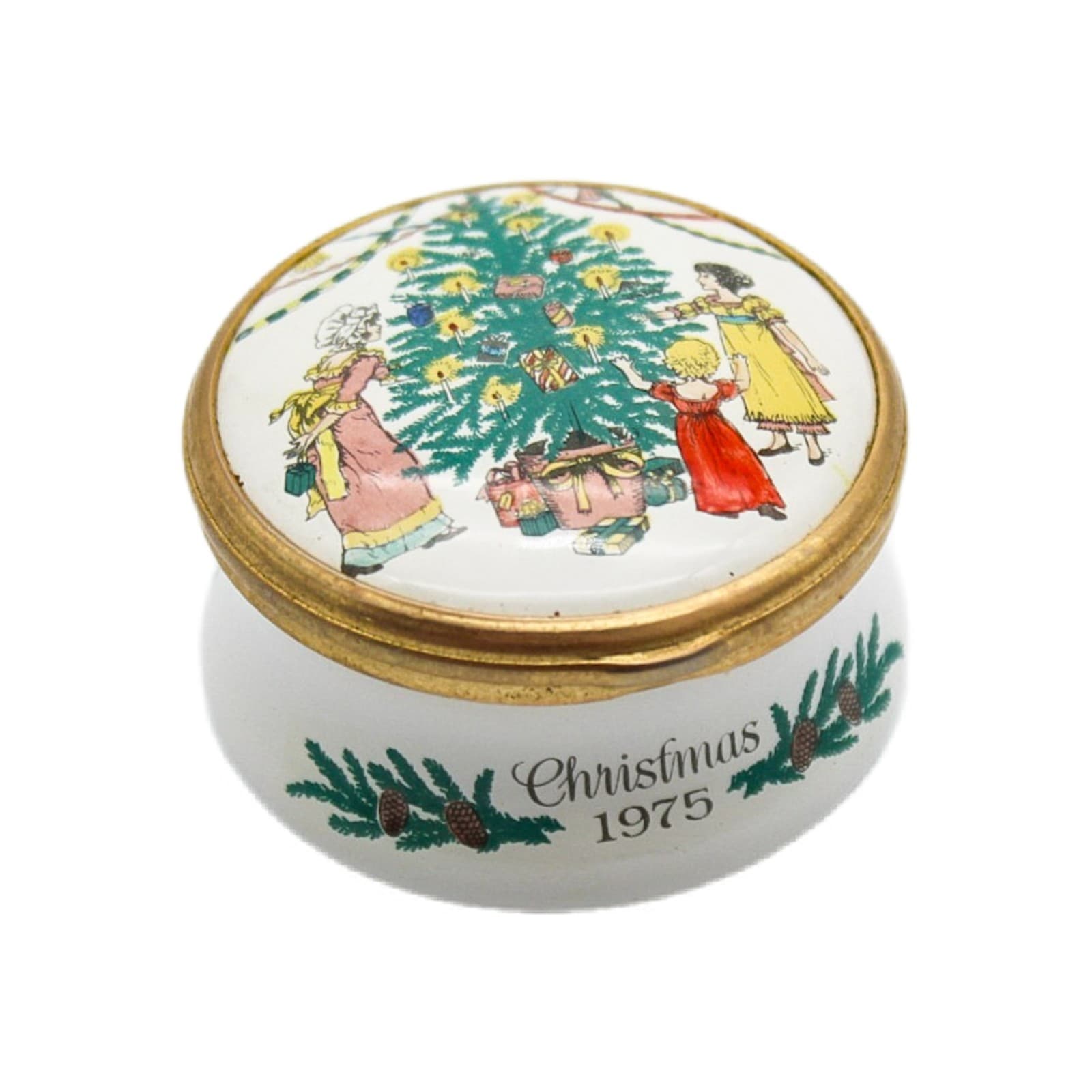 Halcyon Days Bilston & Battersea Enamels 1975 Christmas Enamel Trinket Box - Image 1