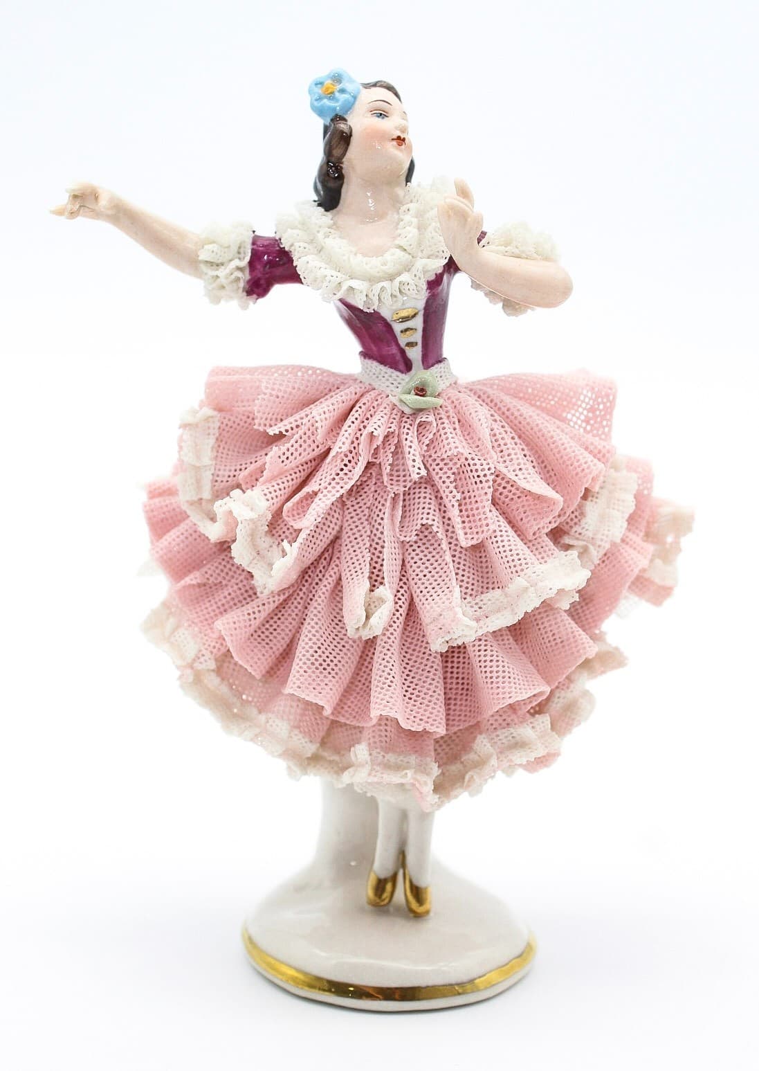 Vintage Dresden Wilhelm Rittirsch German Porcelain Lace Pink Dancer Figurine - Thumbnail 12