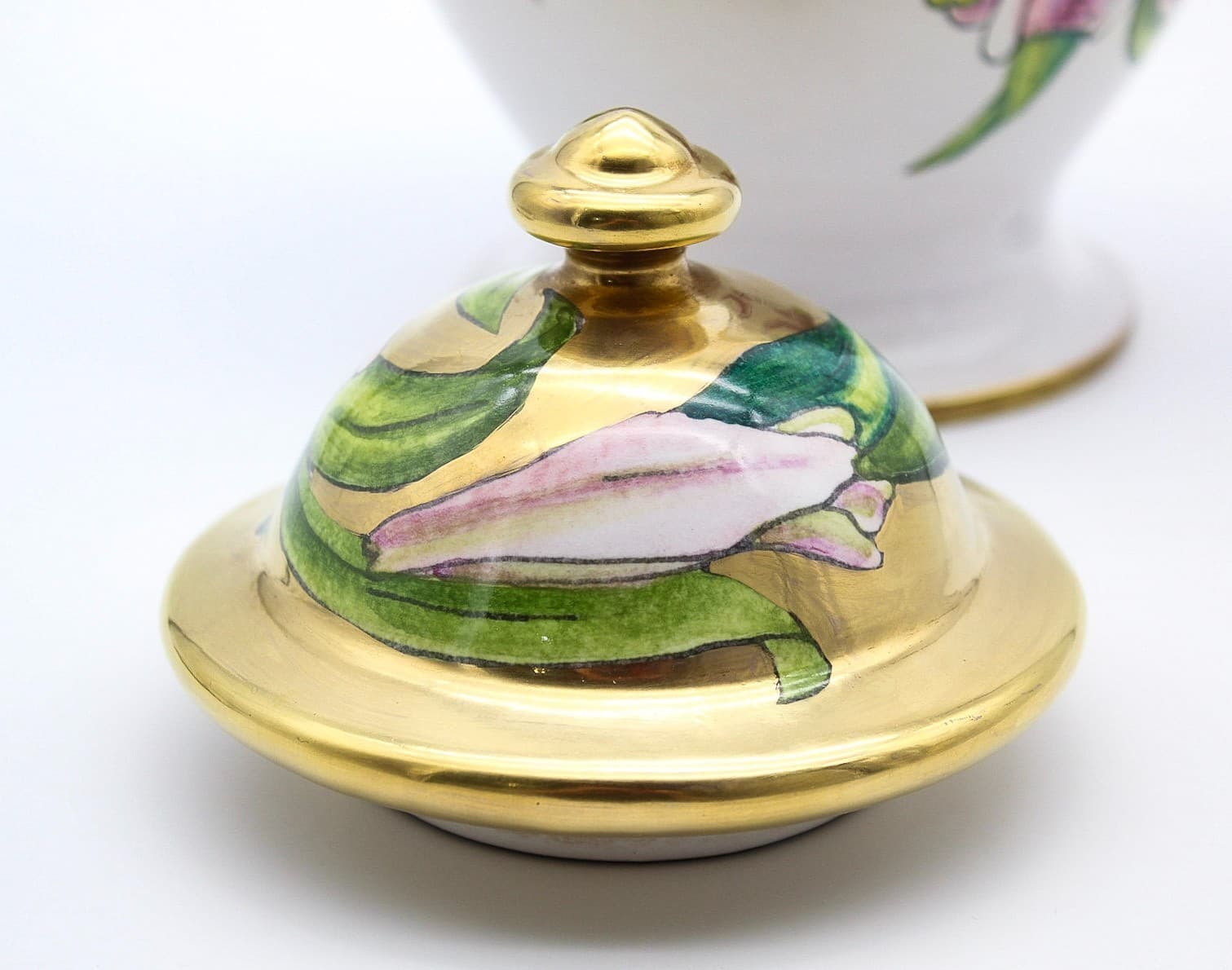 A. Batignani Hand Painted Italy Floral Gold Gilt Porcelain Lidded Urn Vase - Thumbnail 10