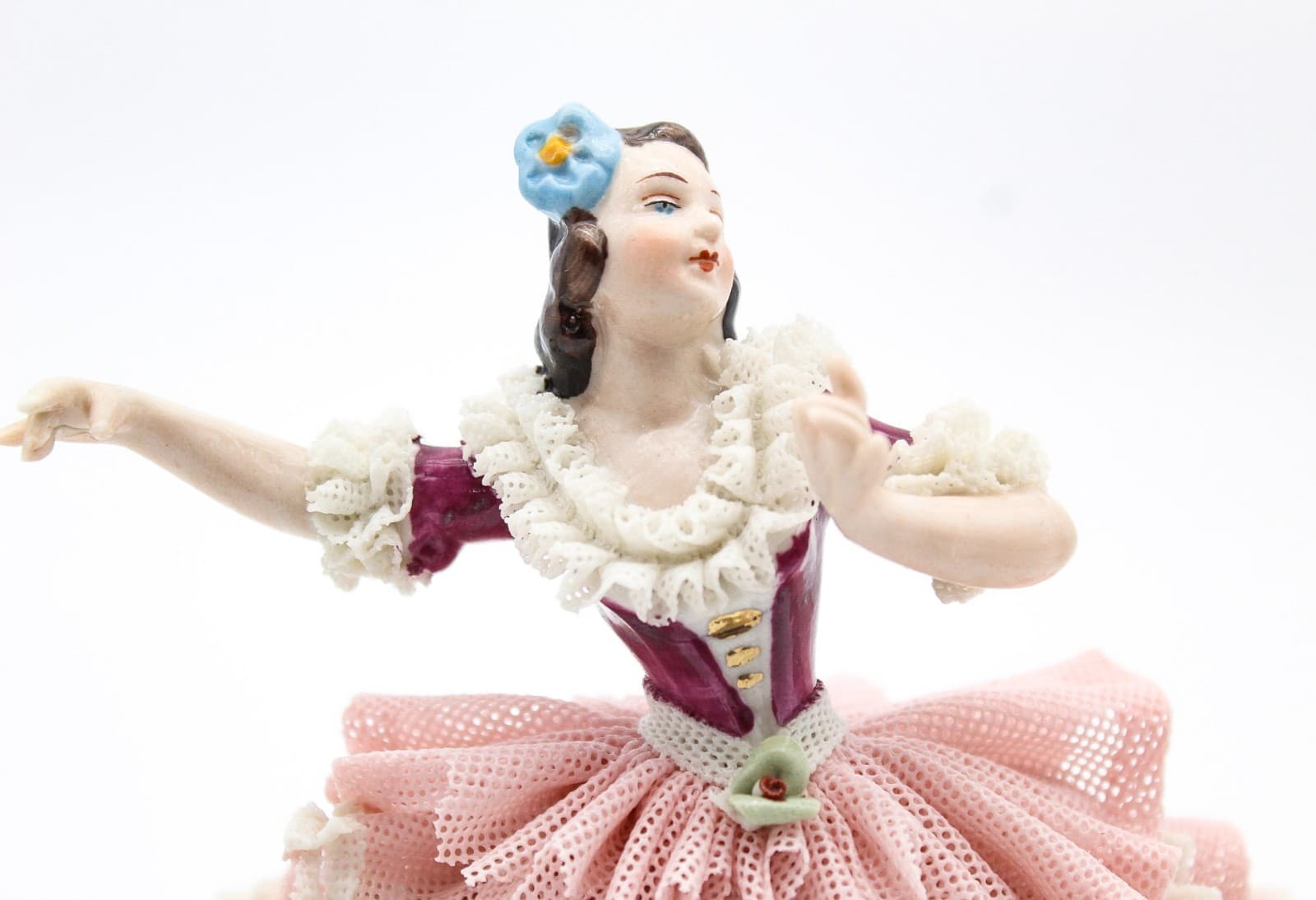 Vintage Dresden Wilhelm Rittirsch German Porcelain Lace Pink Dancer Figurine - Thumbnail 4