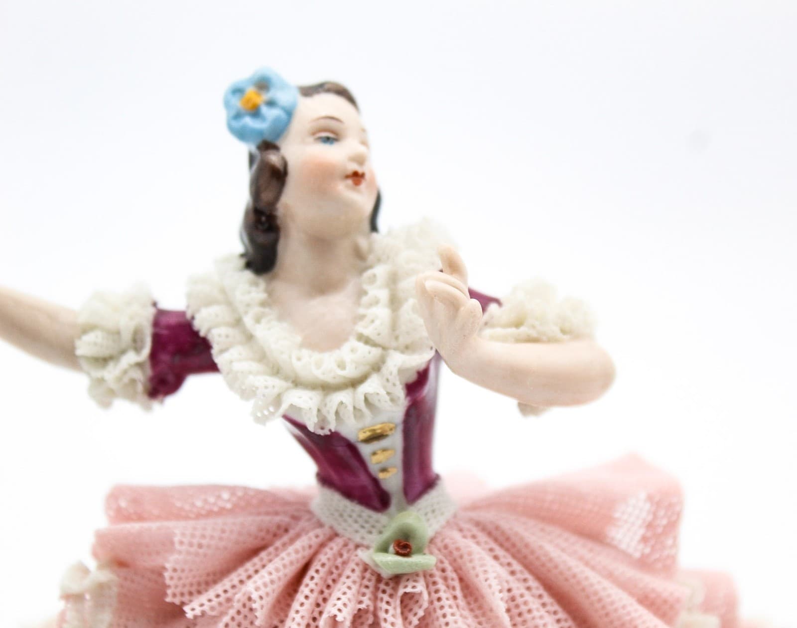 Vintage Dresden Wilhelm Rittirsch German Porcelain Lace Pink Dancer Figurine - Thumbnail 3