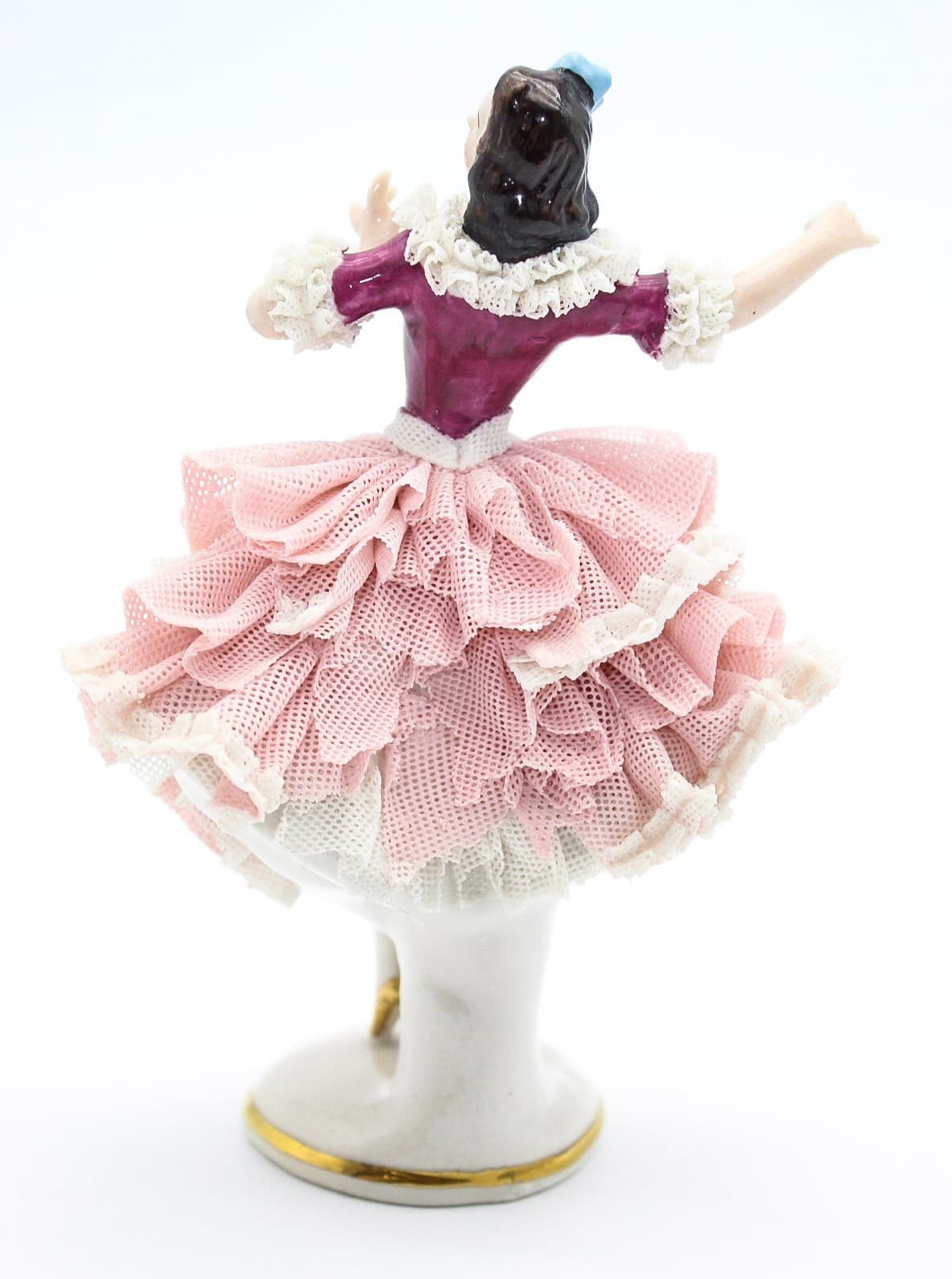 Vintage Dresden Wilhelm Rittirsch German Porcelain Lace Pink Dancer Figurine - Thumbnail 8