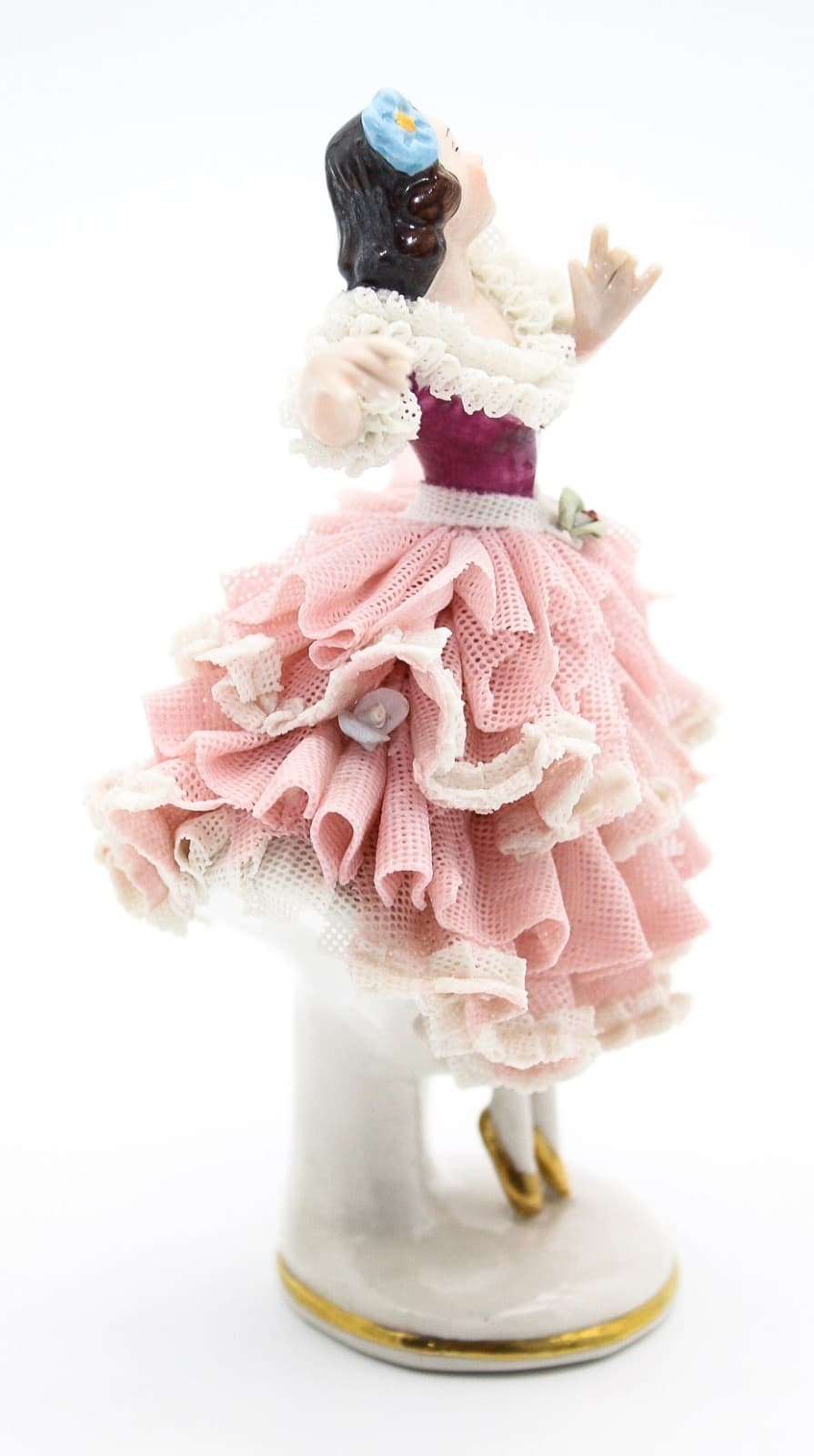 Vintage Dresden Wilhelm Rittirsch German Porcelain Lace Pink Dancer Figurine - Thumbnail 7