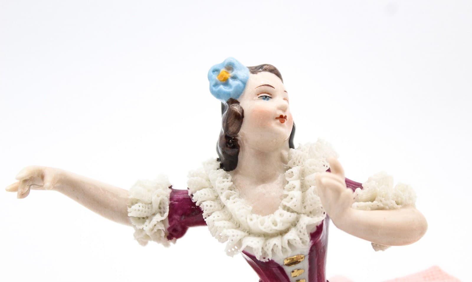 Vintage Dresden Wilhelm Rittirsch German Porcelain Lace Pink Dancer Figurine - Thumbnail 2