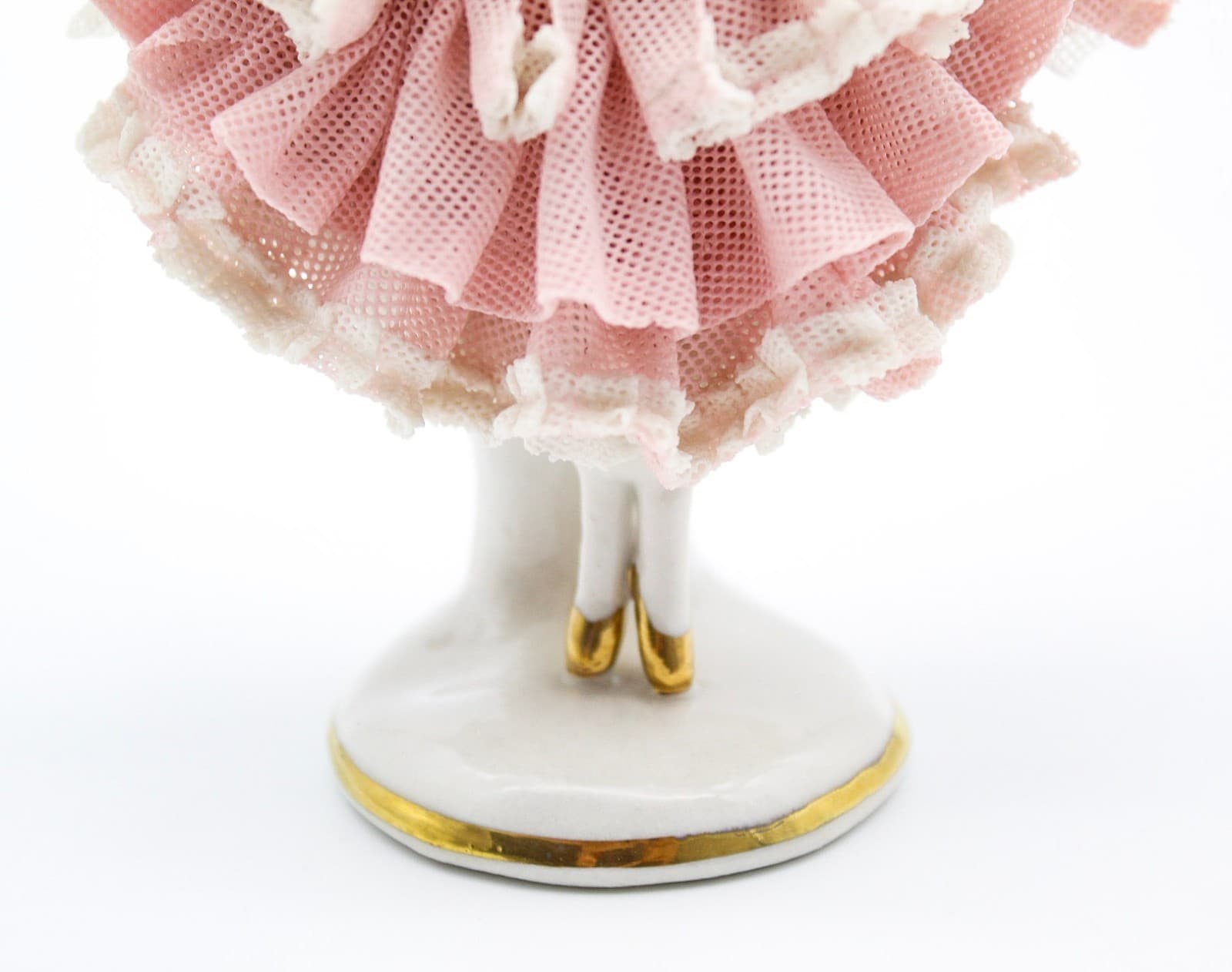 Vintage Dresden Wilhelm Rittirsch German Porcelain Lace Pink Dancer Figurine - Thumbnail 6