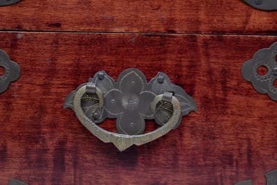 Vintage Jade Inlay Etched Brass Wooden Chinese Jewelry Box - Thumbnail 8