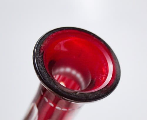 Antique Hand Crafted Bohemian Cranberry Cut to Clear Glass Czech Tall Decanter - Thumbnail 9