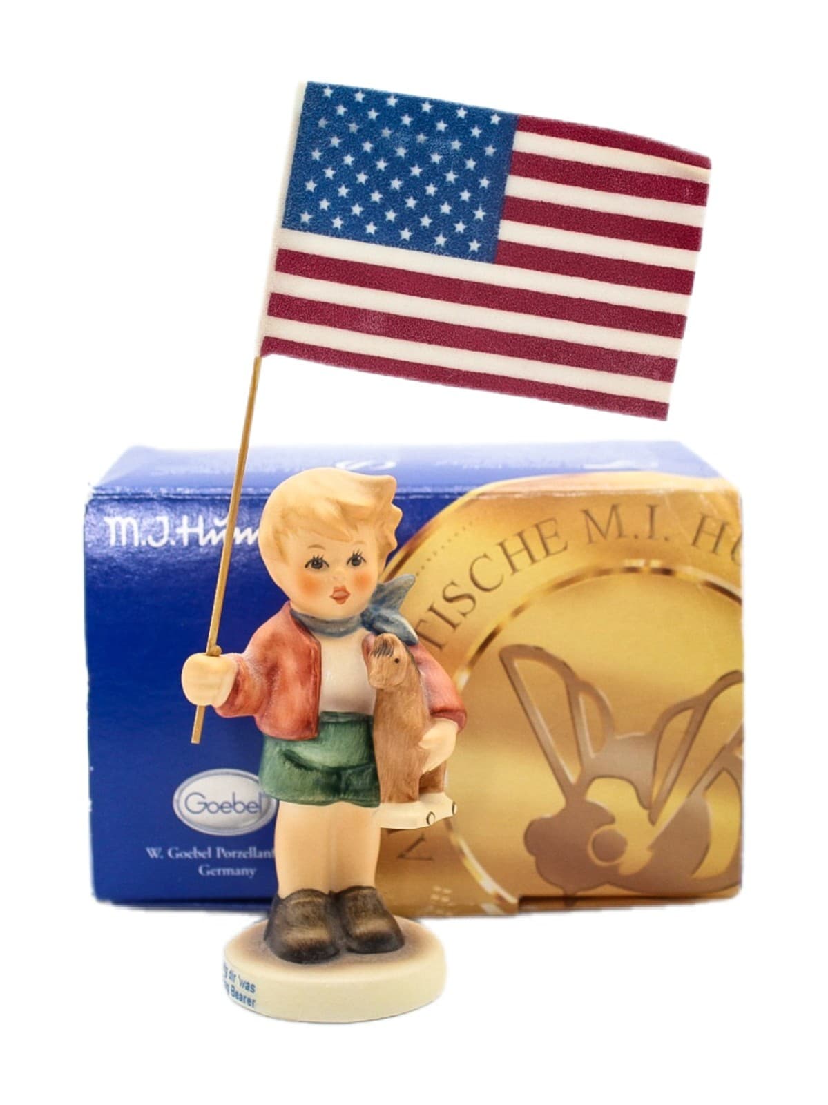 Goebel Hummel Germany #239 E Little Flag Bearer Patriotic Boy Porcelain Figurine - Image 1