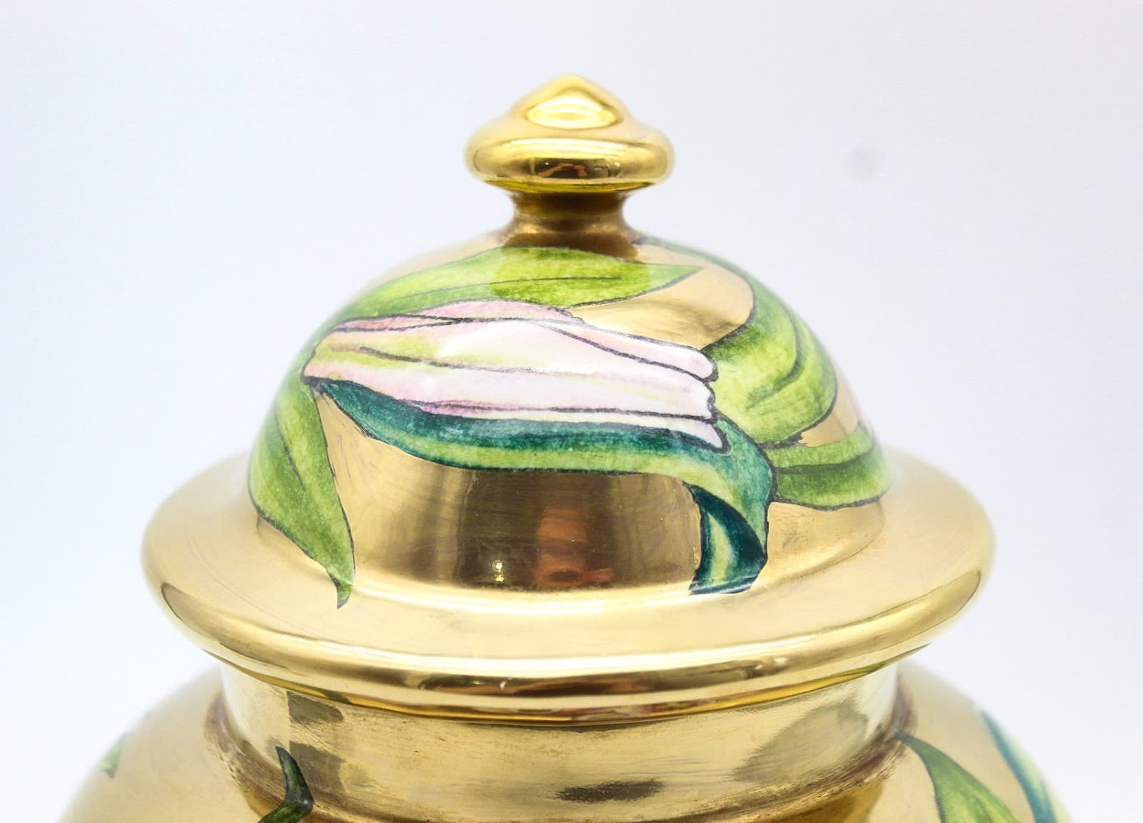A. Batignani Hand Painted Italy Floral Gold Gilt Porcelain Lidded Urn Vase - Thumbnail 6