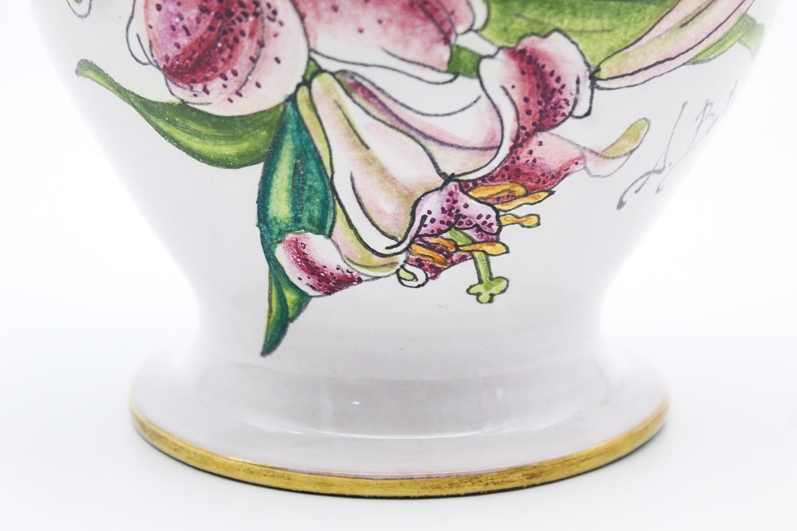 A. Batignani Hand Painted Italy Floral Gold Gilt Porcelain Lidded Urn Vase - Thumbnail 5