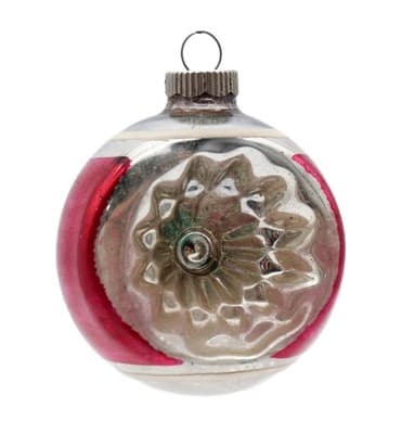 Shiny Brite Indent Reflector Starburst Red Stripe Glass Christmas Ornament - Image 1
