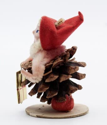 Vtg Japan Pinecone Pixie Elf Gnome Hand Painted Chinelle Christmas Ornament - Thumbnail 6