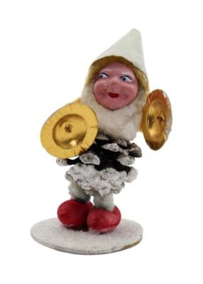 Vtg Japan Pinecone Pixie Elf Gnome w/ Cymbals Chinelle Christmas Ornanent - Image 1