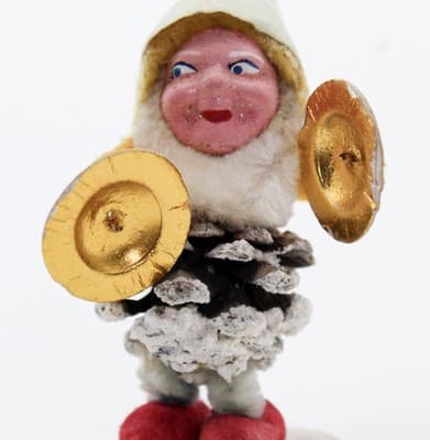 Vtg Japan Pinecone Pixie Elf Gnome w/ Cymbals Chinelle Christmas Ornanent - Thumbnail 6