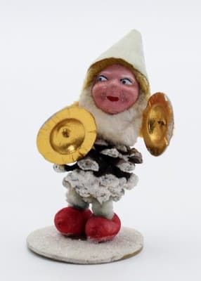 Vtg Japan Pinecone Pixie Elf Gnome w/ Cymbals Chinelle Christmas Ornanent - Thumbnail 8