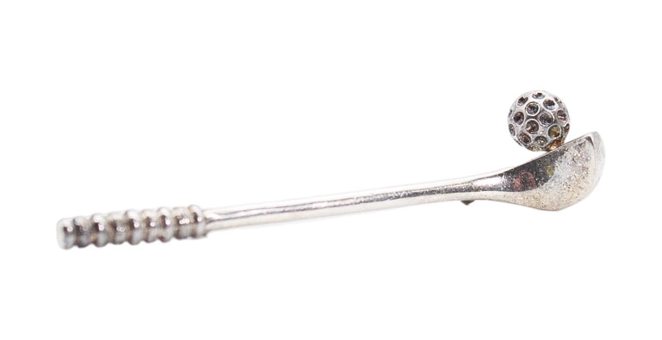 Vintage Sterling Silver Mexico TAXCO Golf Club & Ball Motif Pin Brooch - Image 1