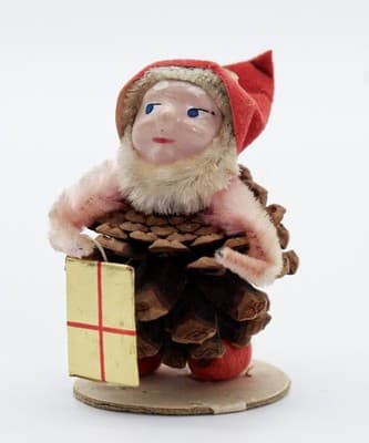 Vtg Japan Pinecone Pixie Elf Gnome Hand Painted Chinelle Christmas Ornament - Thumbnail 9