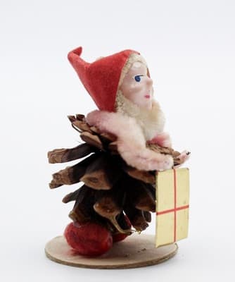 Vtg Japan Pinecone Pixie Elf Gnome Hand Painted Chinelle Christmas Ornament - Thumbnail 3