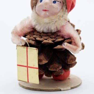 Vtg Japan Pinecone Pixie Elf Gnome Hand Painted Chinelle Christmas Ornament - Thumbnail 7