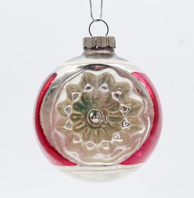 Shiny Brite Indent Reflector Starburst Red Stripe Glass Christmas Ornament - Thumbnail 5