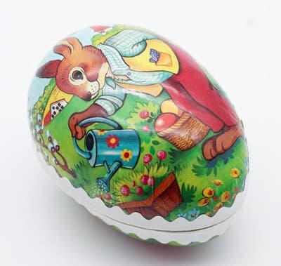 Echt Erzgebirge Germany Paper Mache Easter Bunny Scene Egg Candy Container - Thumbnail 6