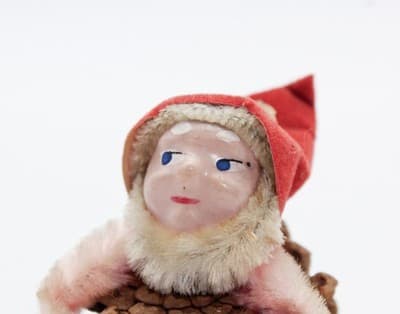 Vtg Japan Pinecone Pixie Elf Gnome Hand Painted Chinelle Christmas Ornament - Thumbnail 8