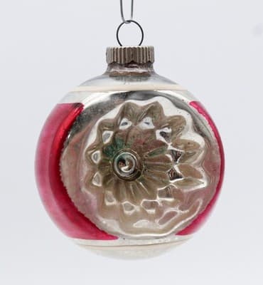 Shiny Brite Indent Reflector Starburst Red Stripe Glass Christmas Ornament - Thumbnail 6