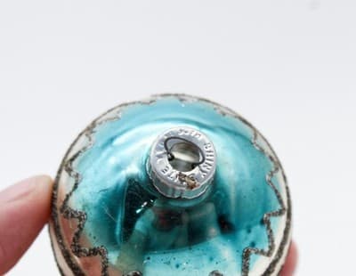 Shiny Brite Vintage Black Mica Stripe Blue & Silver Glass Christmas Ornament - Thumbnail 4